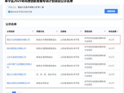 公示！1701vip黄金城机械入选牟平区2025科创专项打算